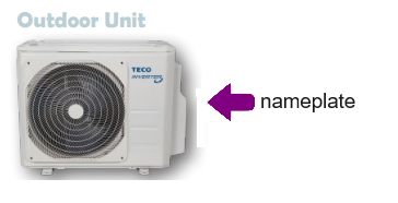 TECO air conditioner outdoor unit model number location