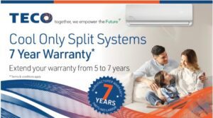 TECO cool only split system air conditioner 7 year warranty promotion Newcastle NSW